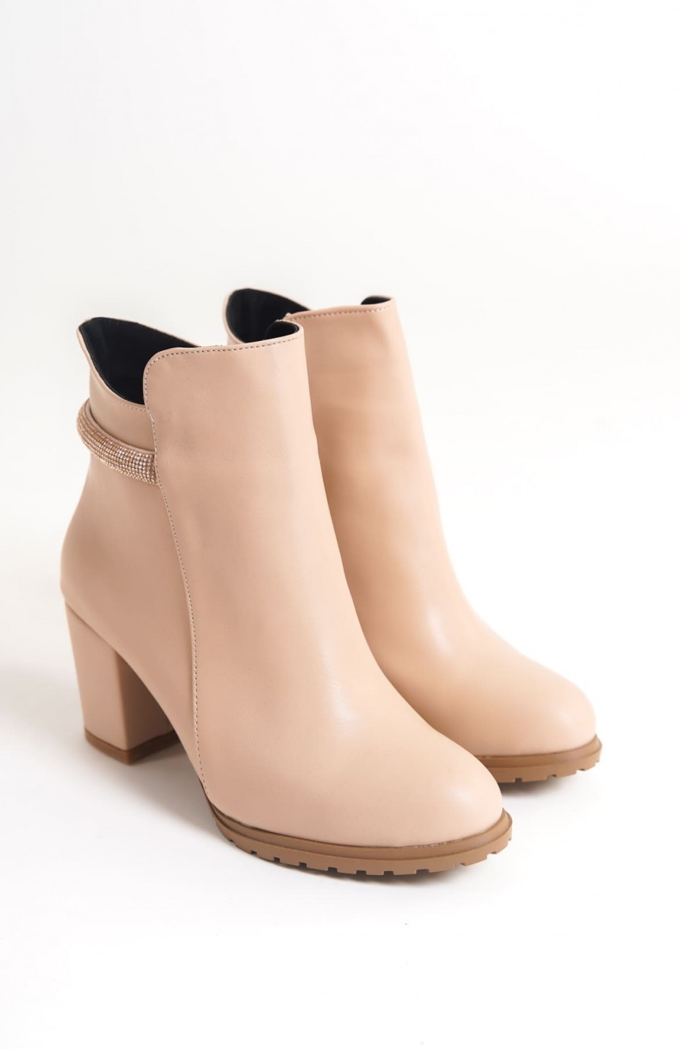 LIA Fermuarlı Ortopedik Taban Taşlı Topuklu Kadın Bot CTT - Ten