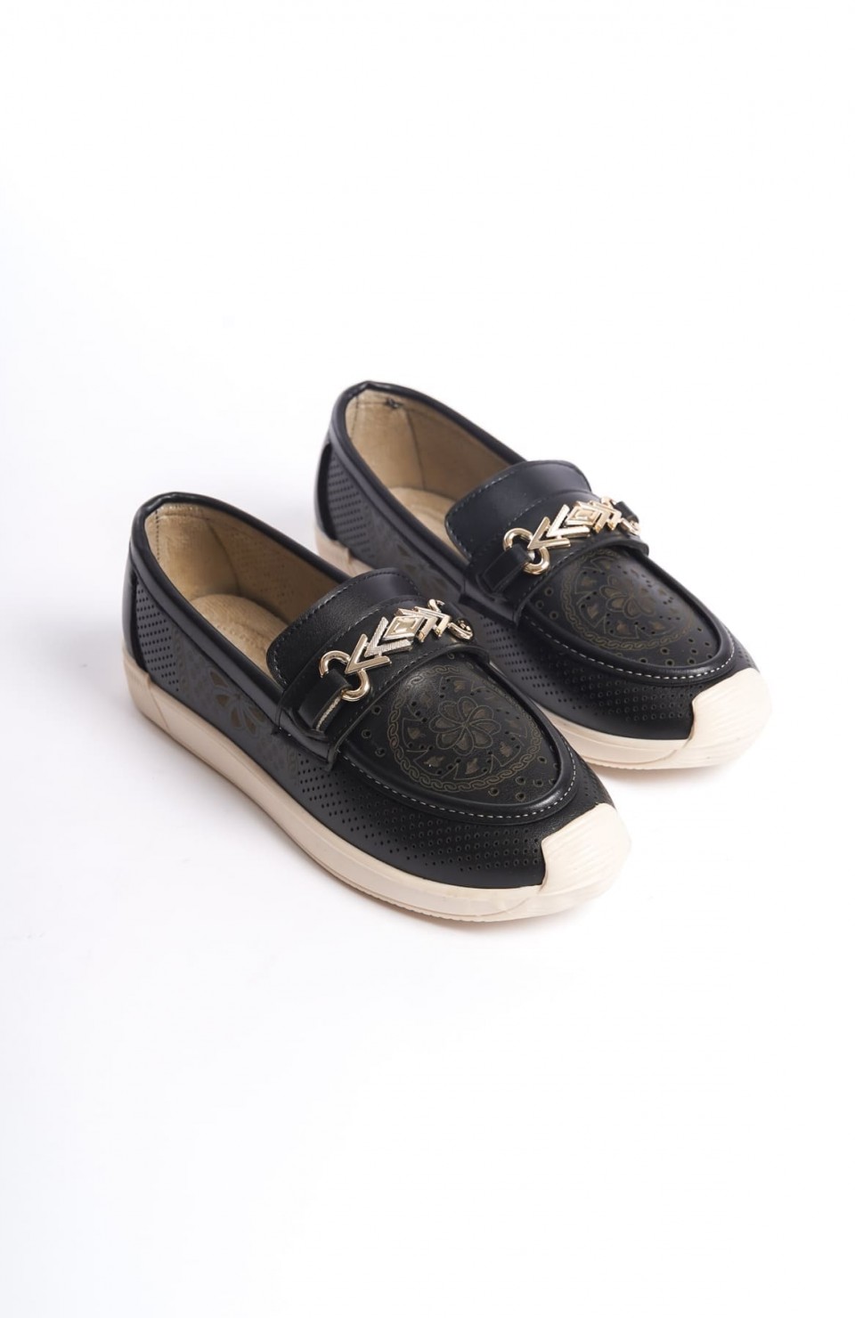 LILY Bağcıksız Ortopedik Rahat Taban Çiçek Desenli Kadın Babet Ayakkabı  CKT - Siyah