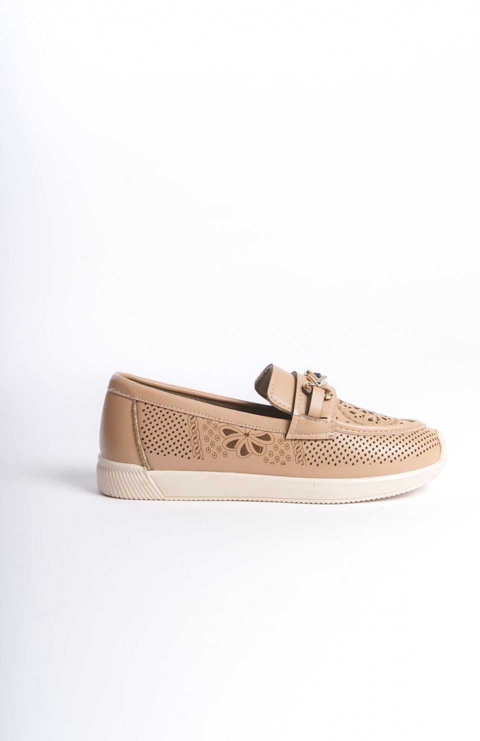 LILY Bağcıksız Ortopedik Rahat Taban Çiçek Desenli Kadın Babet Ayakkabı  CKT - Ten