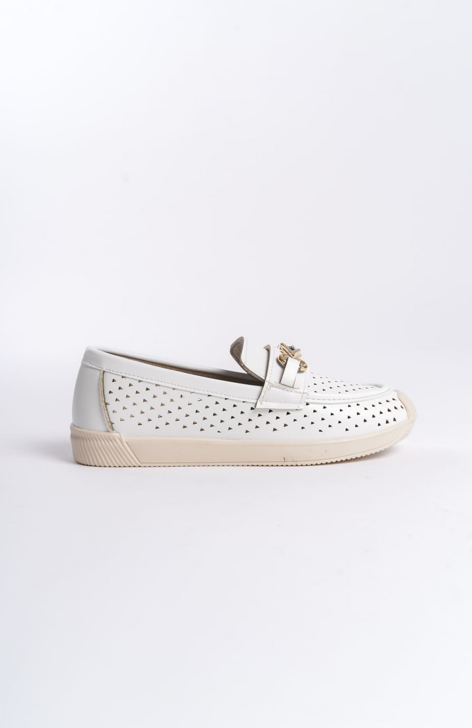 LILY Bağcıksız Ortopedik Rahat Taban Kalp Desenli Kadın Babet Ayakkabı  CKT - Beyaz