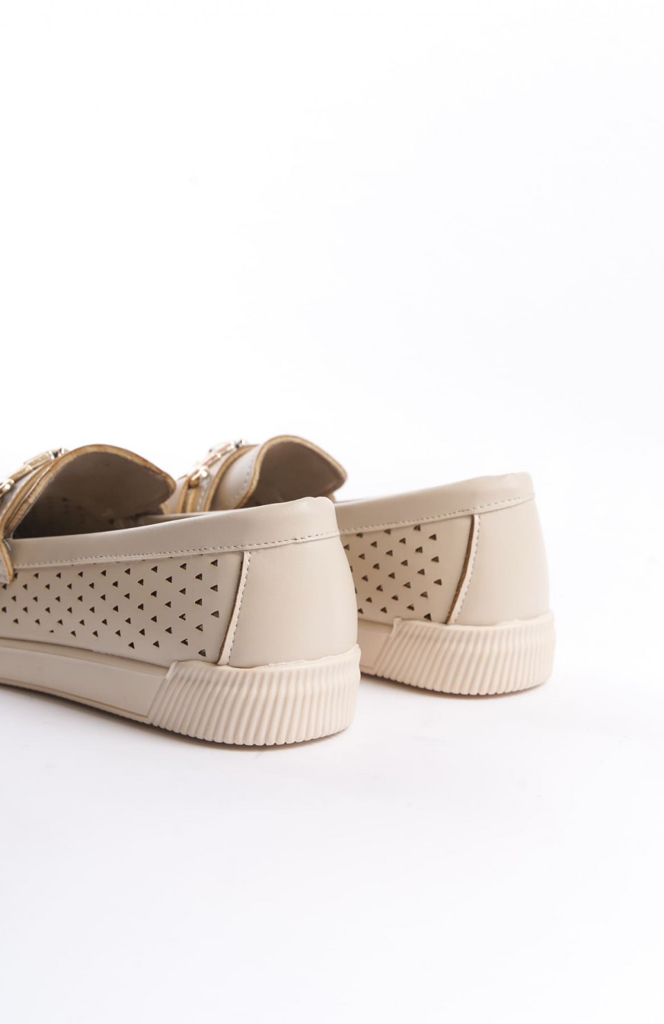 LILY Bağcıksız Ortopedik Rahat Taban Kalp Desenli Kadın Babet Ayakkabı  CKT - Krem