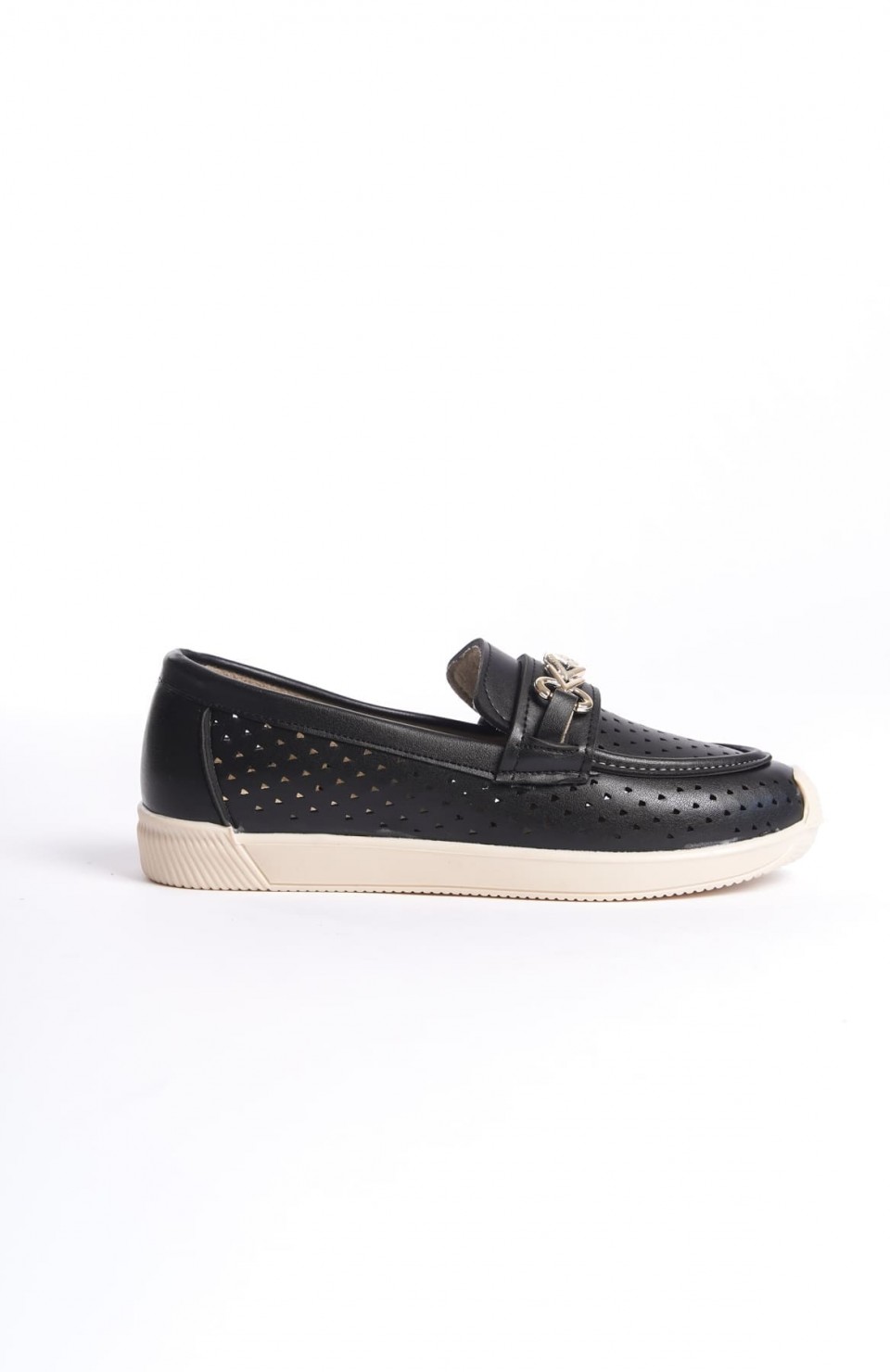 LILY Bağcıksız Ortopedik Rahat Taban Kalp Desenli Kadın Babet Ayakkabı  CKT - Siyah