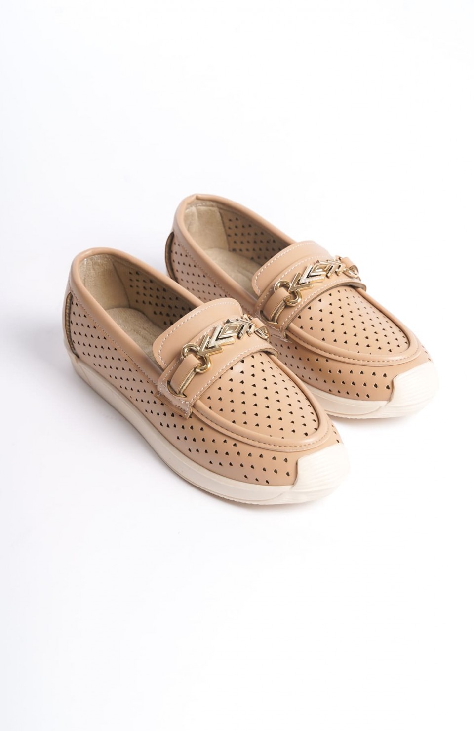 LILY Bağcıksız Ortopedik Rahat Taban Kalp Desenli Kadın Babet Ayakkabı CKT - Ten