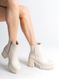 LISSE Fermuarlı Ortopedik Taban Kalın Topuklu Kadın Bot CKT - Krem Somersan Giyim | Kadın, Erkek ve Çocuk Moda