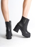 LISSE Fermuarlı Ortopedik Taban Kalın Topuklu Kadın Bot CST - Siyah