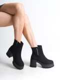 LISSE Fermuarlı Ortopedik Taban Kalın Topuklu Süet Kadın Bot SST - Siyah