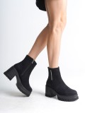 LISSE Fermuarlı Ortopedik Taban Kalın Topuklu Süet Kadın Bot SST - Siyah