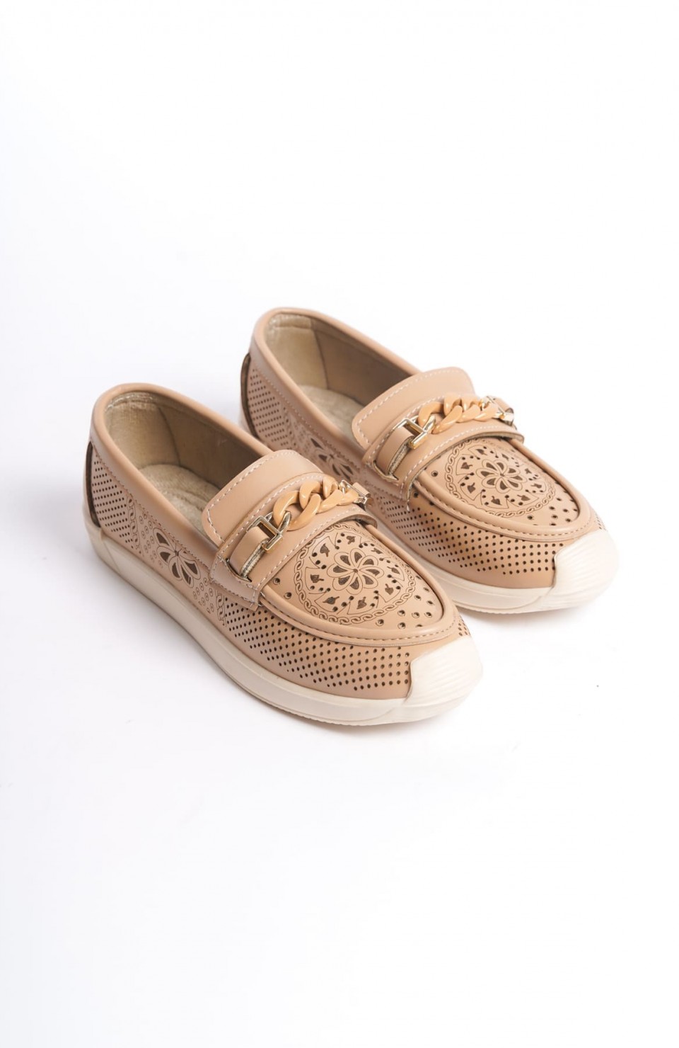 LIZY Bağcıksız Ortopedik Rahat Taban Çiçek Desenli Kadın Babet Ayakkabı CKT - Ten