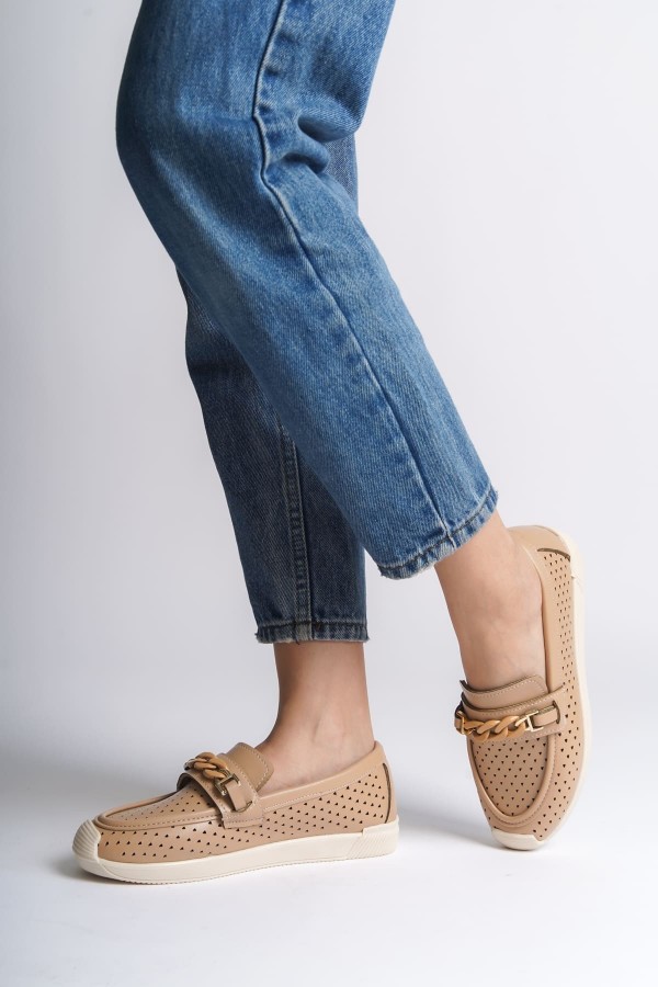 LIZY Bağcıksız Ortopedik Rahat Taban Kalp Desenli Kadın Babet Ayakkabı  CKT - Ten