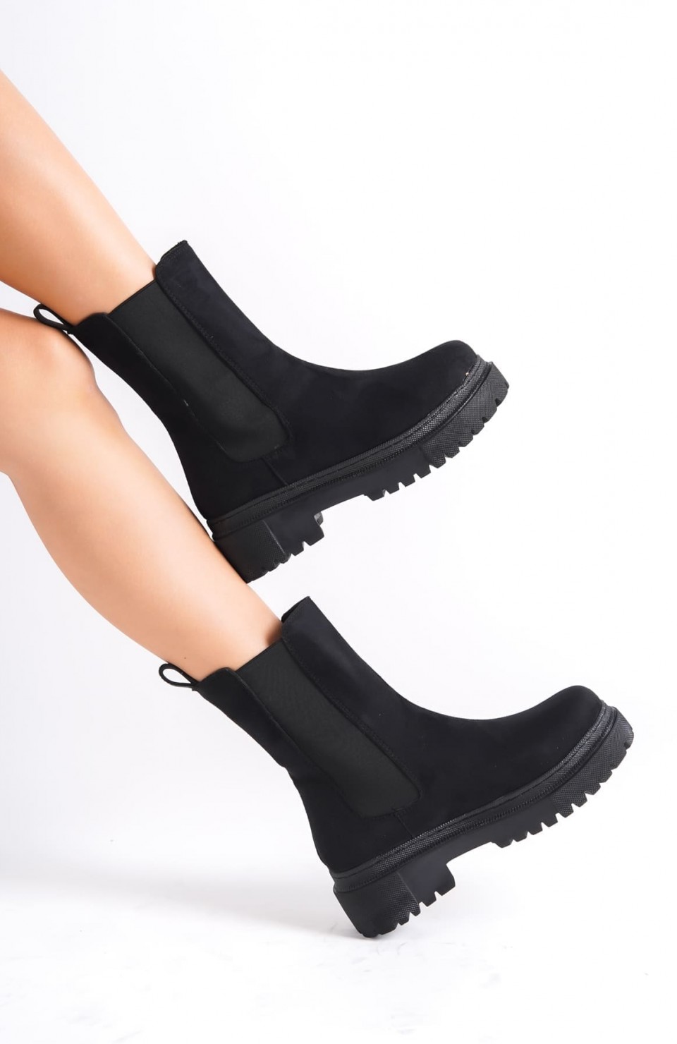 LORA Bağcıksız Lastikli Süet Ortopedik Taban Kadın Bot SST - Siyah