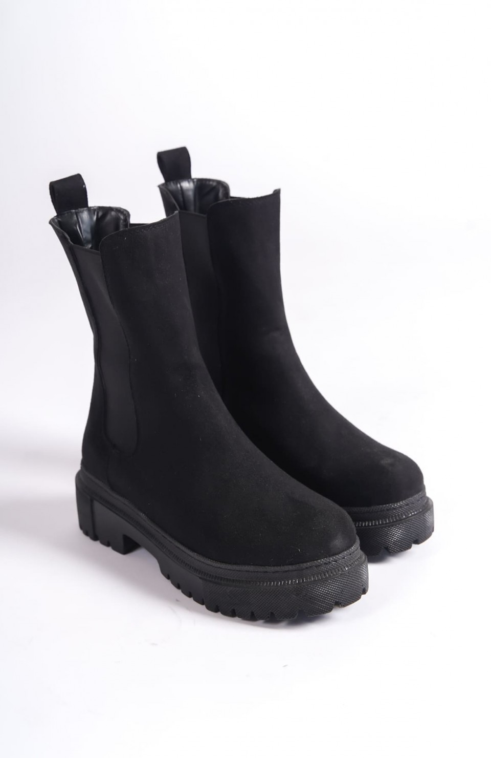 LORA Bağcıksız Lastikli Süet Ortopedik Taban Kadın Bot SST - Siyah