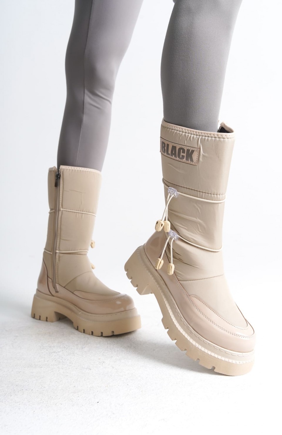 LUCY Lastikli Fermuarlı  Paraşüt Kumaş Rugan Kadın Bot  CKT - Krem