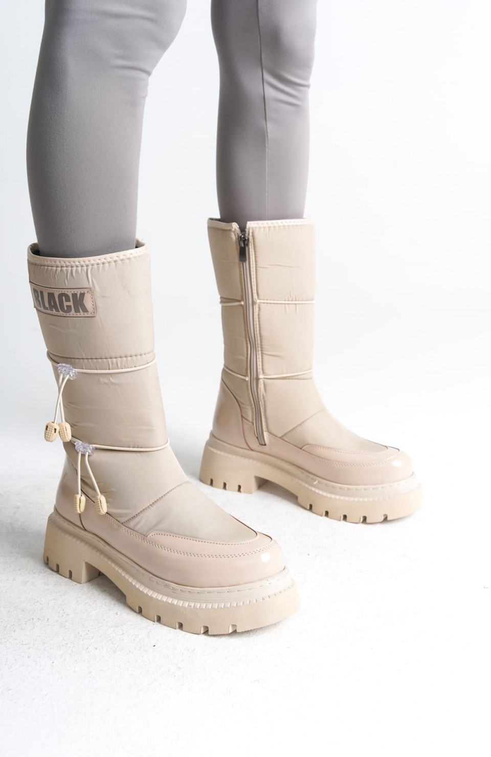 LUCY Lastikli Fermuarlı  Paraşüt Kumaş Rugan Kadın Bot  CKT - Krem