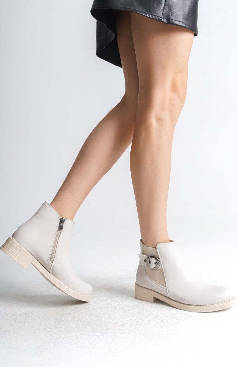 LUNA Fermuarlı Lastikli Ortopedik Taban Topuklu Kadın Bot CKT - Krem