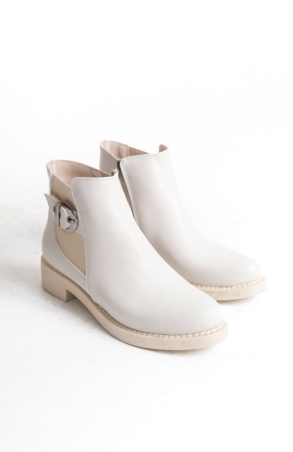 LUNA Fermuarlı Lastikli Ortopedik Taban Topuklu Kadın Bot CKT - Krem