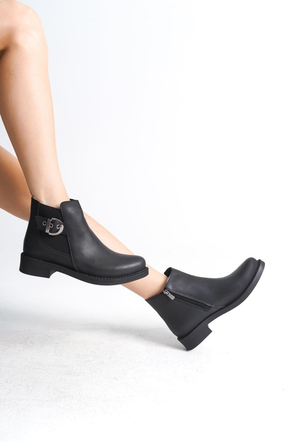 LUNA Fermuarlı Lastikli Ortopedik Taban Topuklu Kadın Bot  CST - Siyah