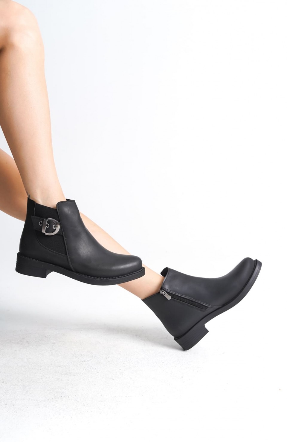 LUNA Fermuarlı Lastikli Ortopedik Taban Topuklu Kadın Bot  CST - Siyah