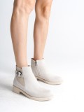 LUNA Fermuarlı Lastikli Ortopedik Taban Topuklu Süet Kadın Bot SKT - Krem