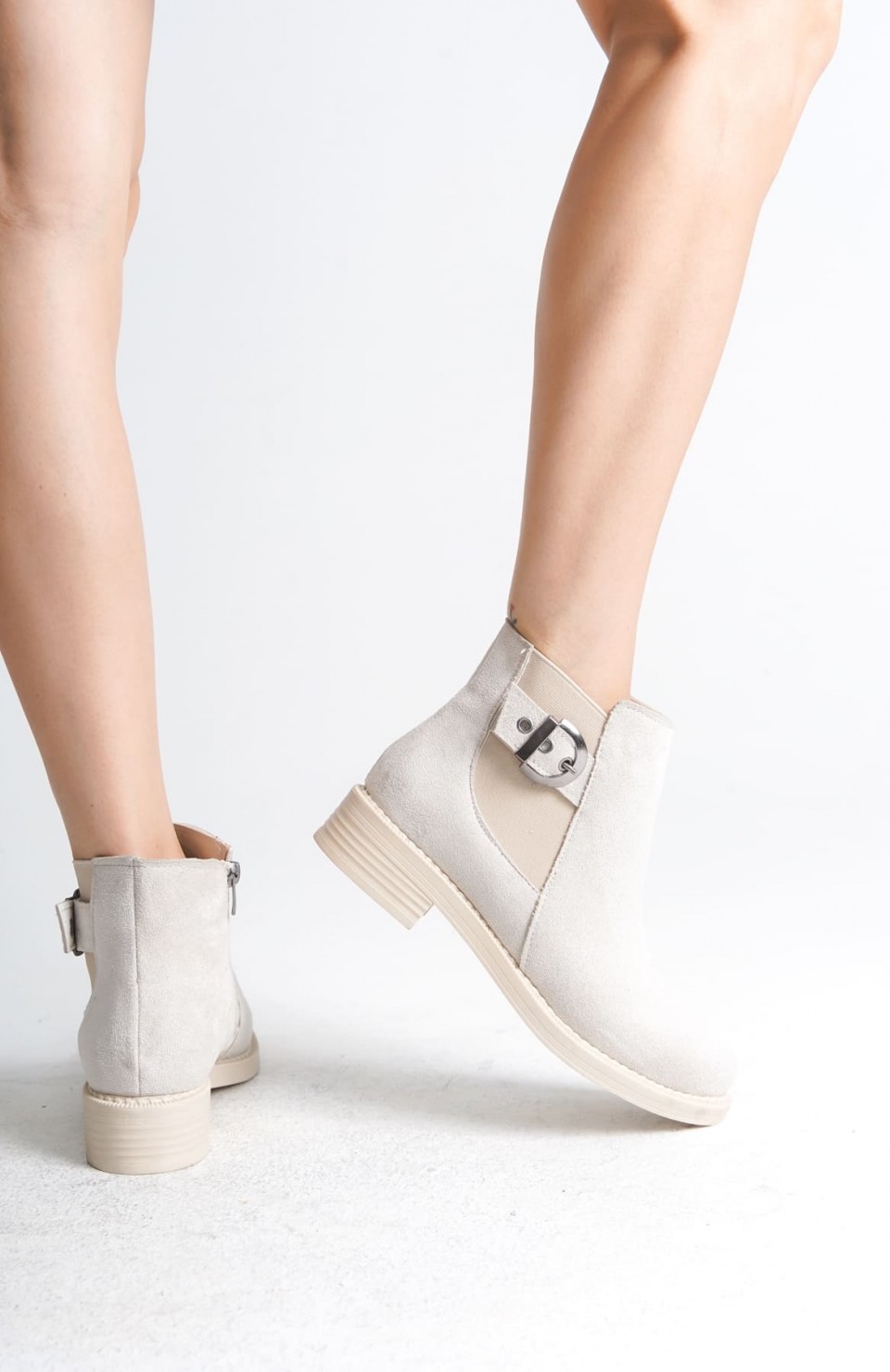 LUNA Fermuarlı Lastikli Ortopedik Taban Topuklu Süet Kadın Bot SKT - Krem