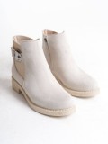LUNA Fermuarlı Lastikli Ortopedik Taban Topuklu Süet Kadın Bot SKT - Krem