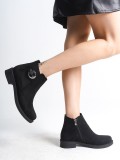 LUNA Fermuarlı Lastikli Ortopedik Taban Topuklu Süet Kadın Bot  SST - Siyah