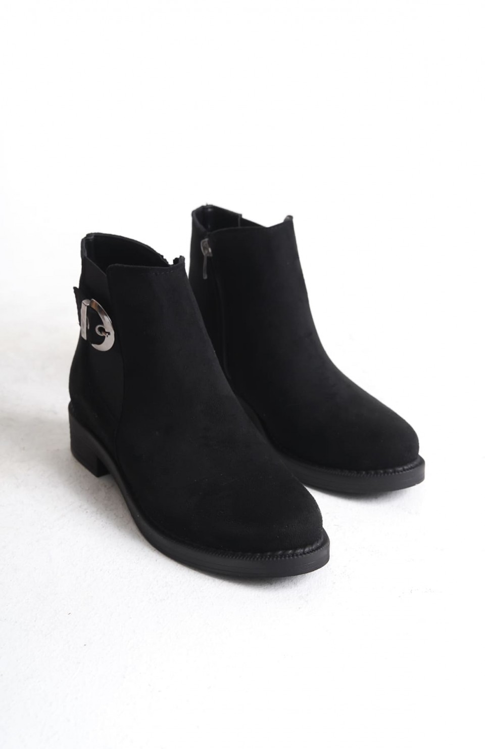 LUNA Fermuarlı Lastikli Ortopedik Taban Topuklu Süet Kadın Bot  SST - Siyah