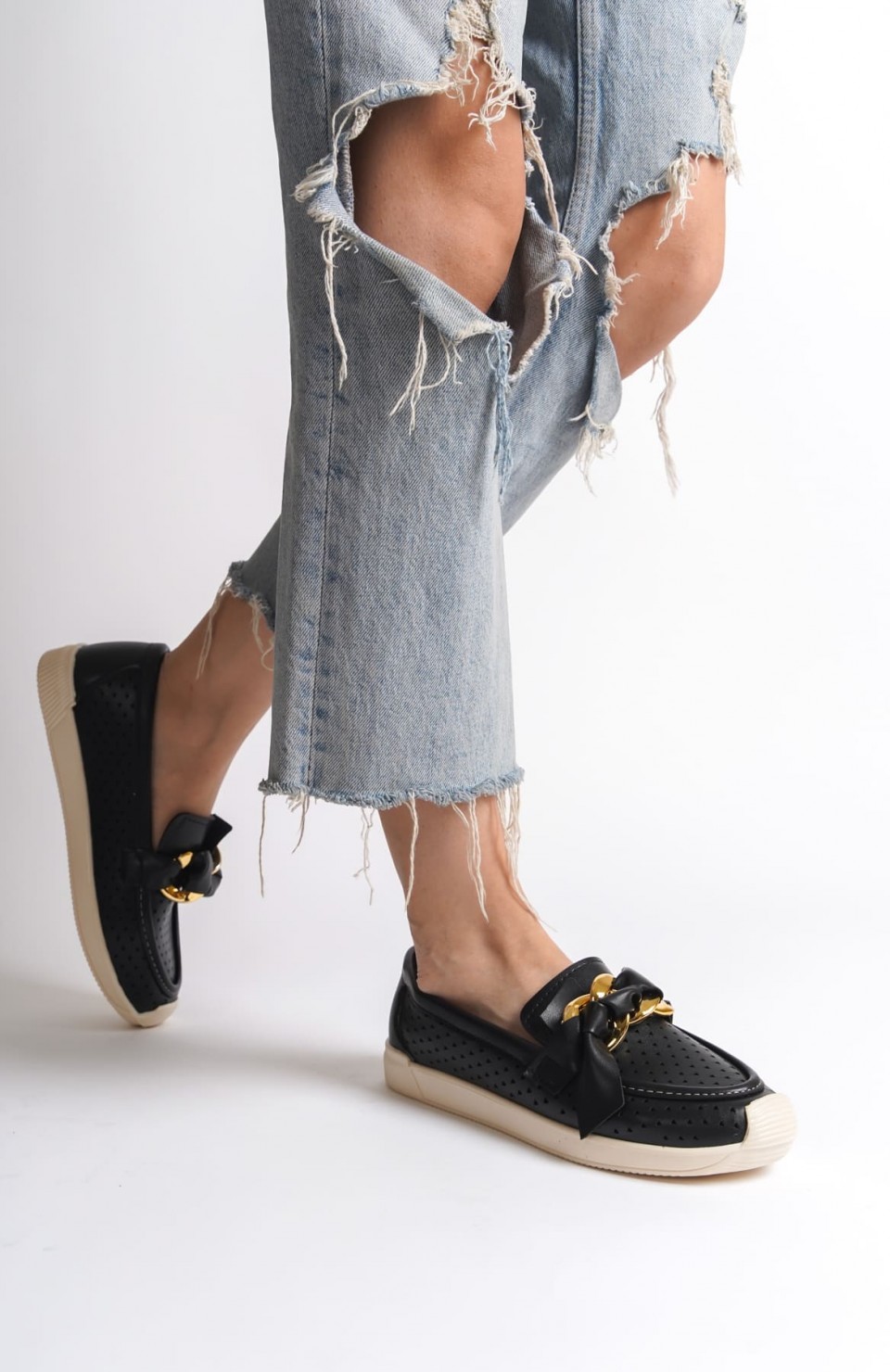 LYDIA Bağcıksız Ortopedik Rahat Taban Kalp Desenli Kadın Babet Ayakkabı  CKT - Siyah