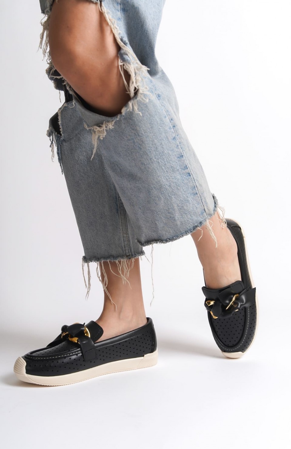 LYDIA Bağcıksız Ortopedik Rahat Taban Kalp Desenli Kadın Babet Ayakkabı  CKT - Siyah