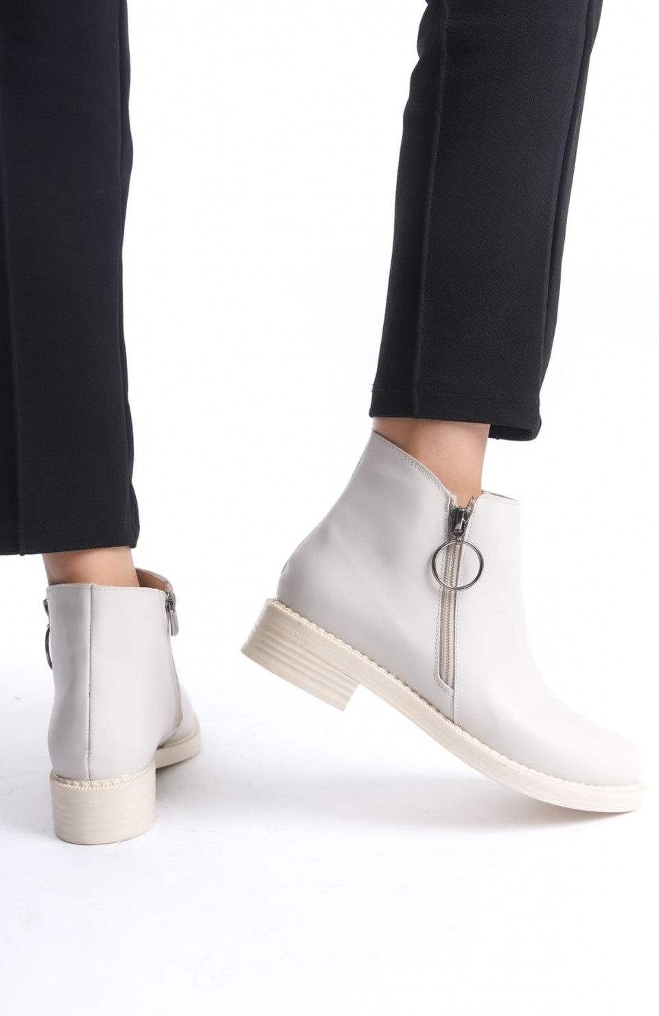 MARGARET Fermuarlı Ortopedik Taban Topuklu Kadın Bot  CKT - Krem