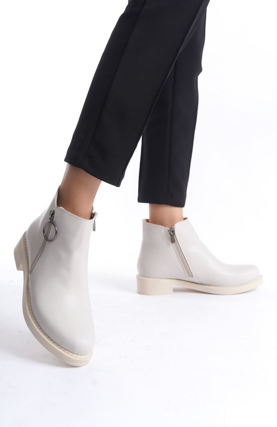 MARGARET Fermuarlı Ortopedik Taban Topuklu Kadın Bot  CKT - Krem