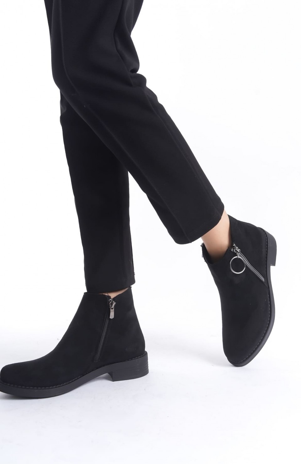MARGARET Fermuarlı Ortopedik Taban Topuklu Süet Kadın Bot SST - Siyah