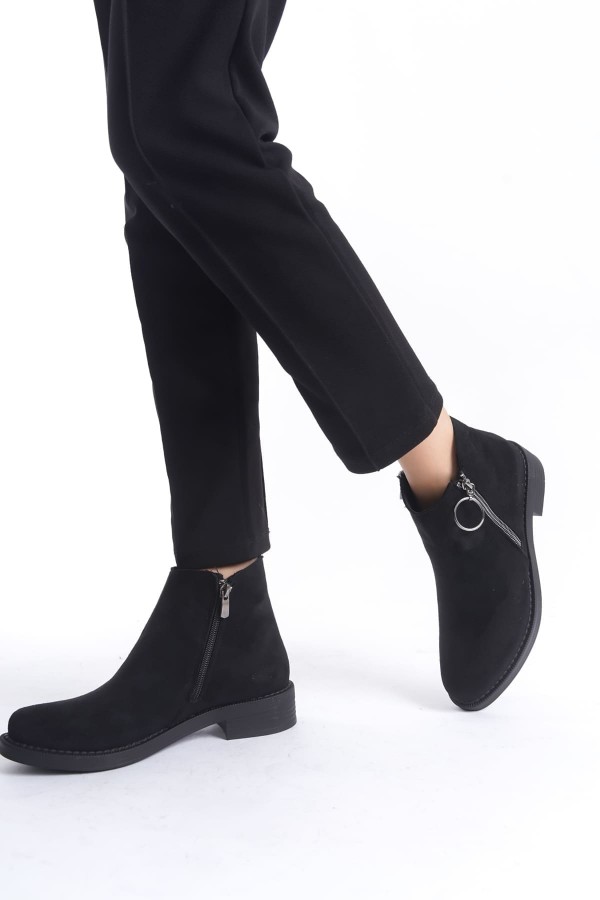 MARGARET Fermuarlı Ortopedik Taban Topuklu Süet Kadın Bot SST - Siyah