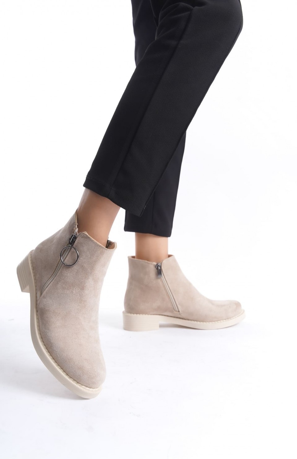 MARGARET Fermuarlı Ortopedik Taban Topuklu Süet Kadın Bot  STT - Ten