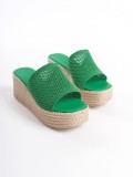 MARLA Dolgu Topuklu Ortopedik Taban Hasır Görünümlü Triko Kadın Terlik  TKT - Yeşil