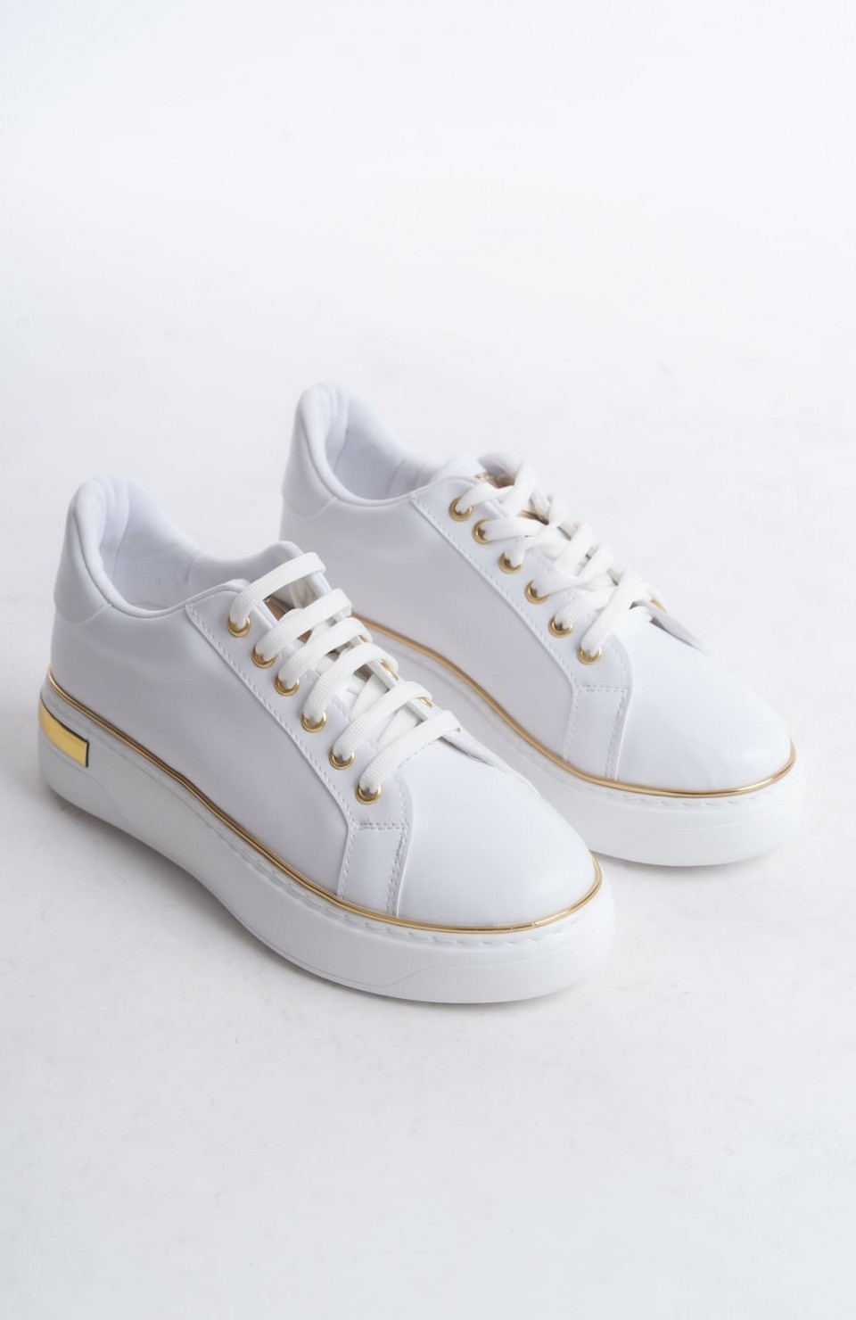 MINA Bağcıklı Ortopedik Taban Kadın Sneaker Spor Ayakkabı  CBT - Beyaz/Altın