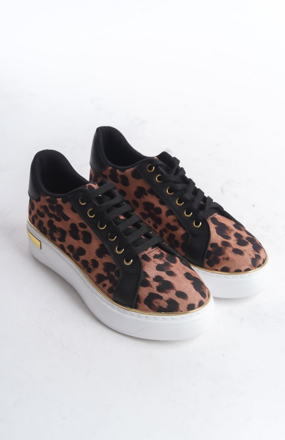 MINA Bağcıklı Ortopedik Taban Leopar Desenli Kadın Sneaker Spor Ayakkabı  TBT - Kahverengi