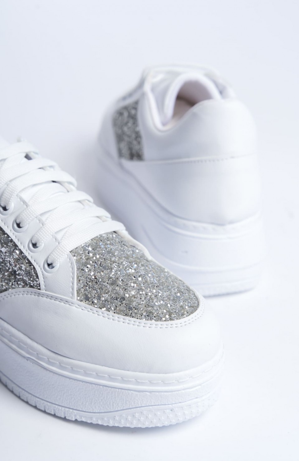 MIPA Bağcıklı Ortopedik Taban Simli Kadın Sneaker Spor Ayakkabı  CBT - Beyaz