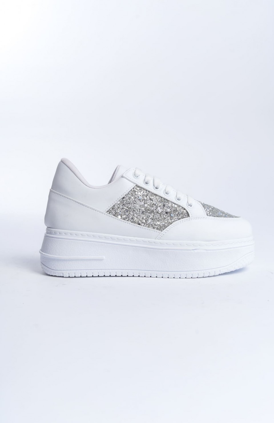 MIPA Bağcıklı Ortopedik Taban Simli Kadın Sneaker Spor Ayakkabı  CBT - Beyaz