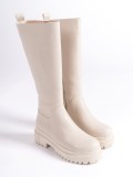 MIRA Bağcıksız Fermuarlı Ortopedik Taban Kadın Çizme CKT - Krem