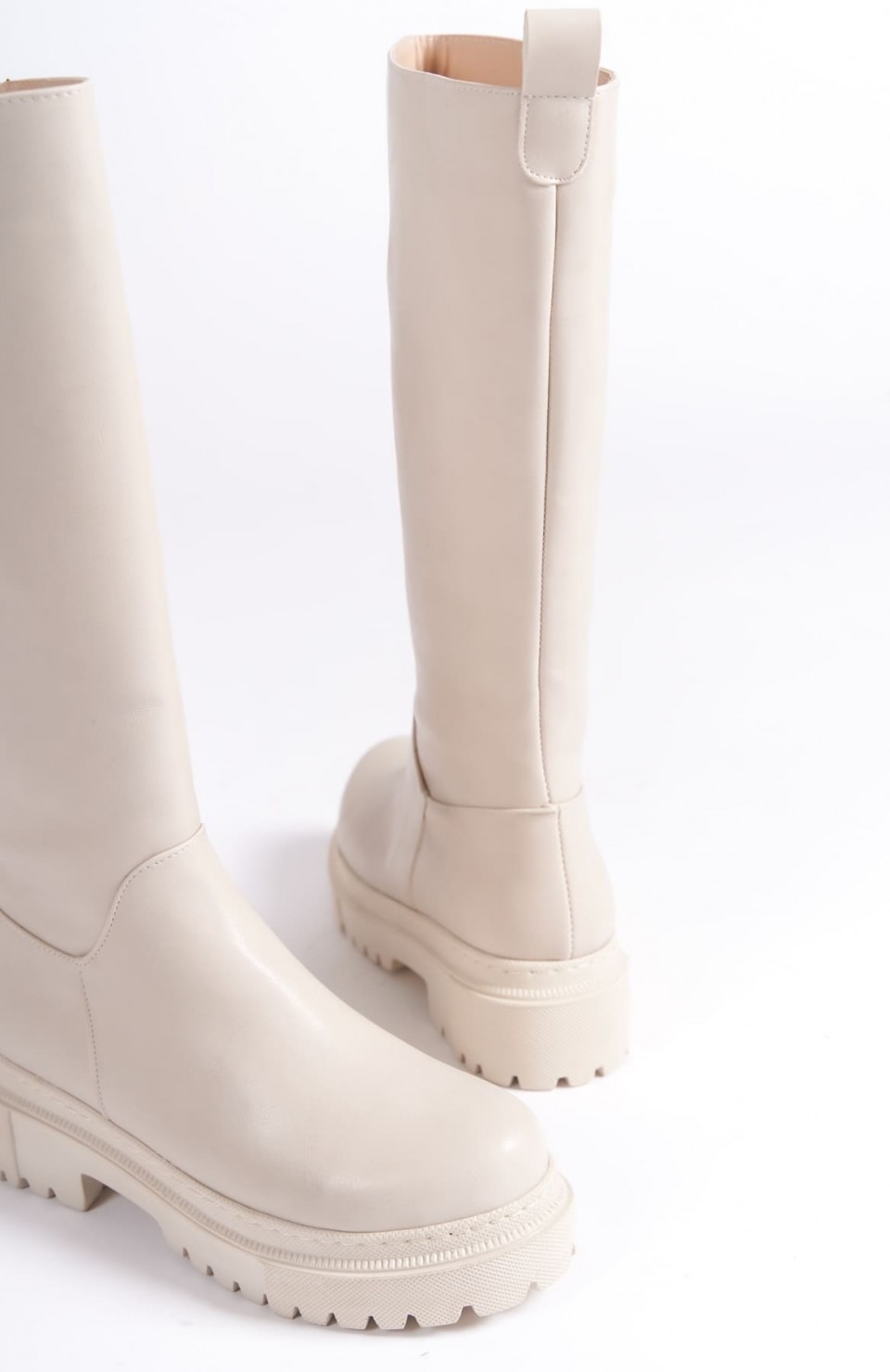 MIRA Bağcıksız Fermuarlı Ortopedik Taban Kadın Çizme CKT - Krem