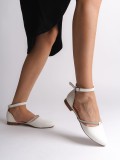 MONICA Tokalı Ortopedik Rahat Taban Taş Detaylı Kadın Babet Ayakkabı  CKT - Beyaz