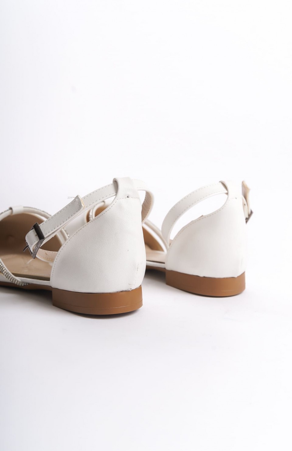 MONICA Tokalı Ortopedik Rahat Taban Taş Detaylı Kadın Babet Ayakkabı  CKT - Beyaz