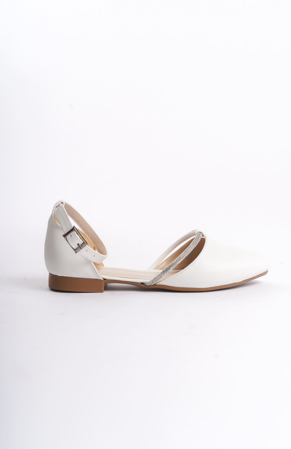 MONICA Tokalı Ortopedik Rahat Taban Taş Detaylı Kadın Babet Ayakkabı  CKT - Beyaz