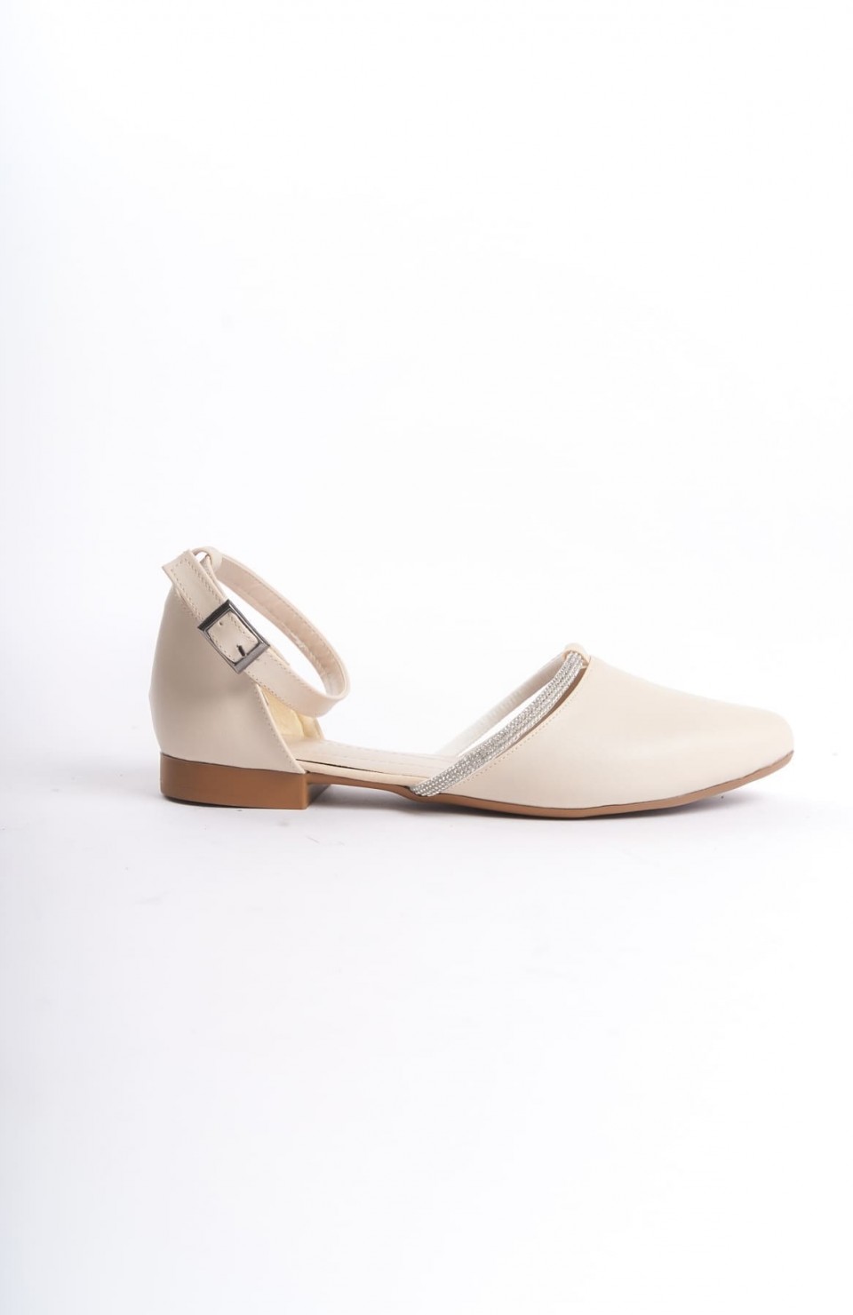 MONICA Tokalı Ortopedik Rahat Taban Taş Detaylı Kadın Babet Ayakkabı  CKT - Krem