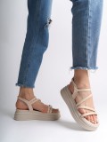 NATALIE İnce Tokalı Şerit Detaylı Ortopedik Taban Kadın Sandalet  CKT - Krem