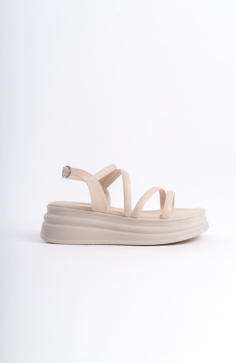 NATALIE İnce Tokalı Şerit Detaylı Ortopedik Taban Kadın Sandalet  CKT - Krem