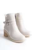 NOEMI Tokalı Fermuarlı Ortopedik Taban Topuklu Kadın Bot  CKT - Krem