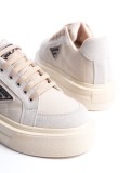 PRAG Bağcıklı Ortopedik Taban Desenli Kadın Sneaker Spor Ayakkabı  CKT - Krem
