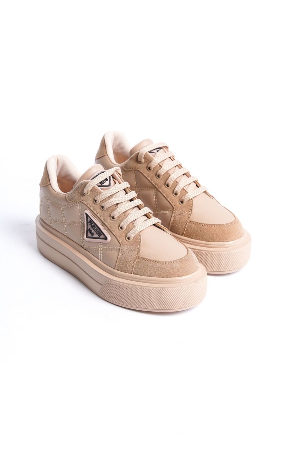 PRAG Bağcıklı Ortopedik Taban Desenli Kadın Sneaker Spor Ayakkabı CTT - Ten