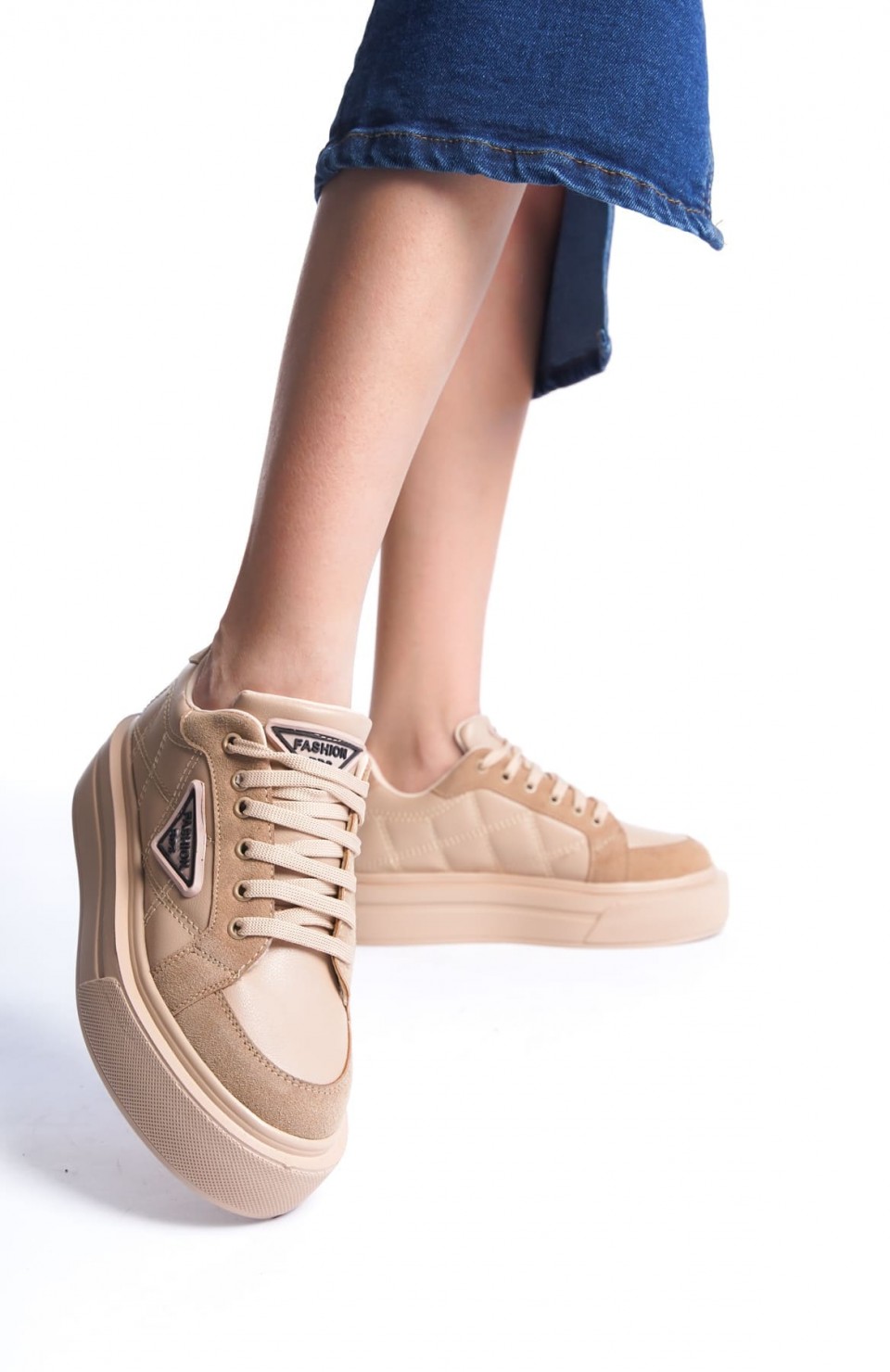 PRAG Bağcıklı Ortopedik Taban Desenli Kadın Sneaker Spor Ayakkabı CTT - Ten